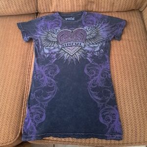 Sinful by Affliction Grey/Black/Purple Shirt with Rhinestones